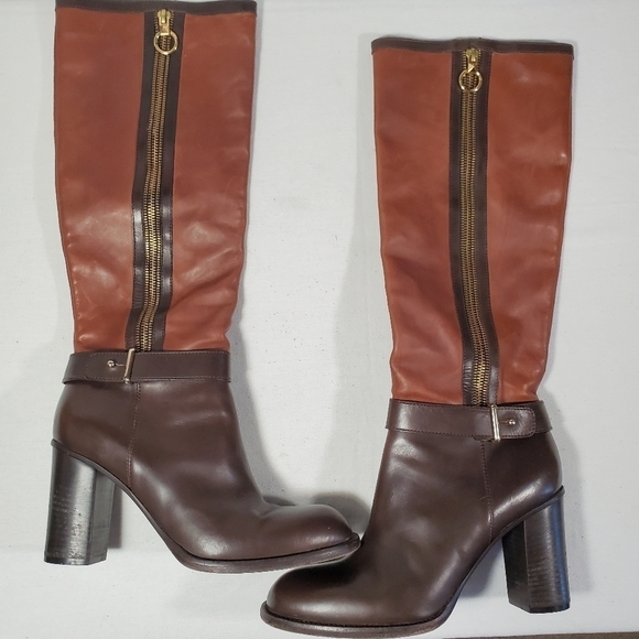 Mimosa Tall Heeled Leather Boots Tan Brown Made in Italy Size EU 39 US 8 - Picture 3 of 16